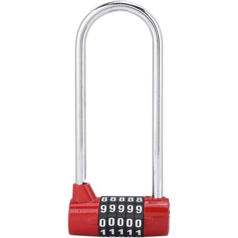 ZOLGINAH Cadenas à combinaison à 5 chiffres en alliage sécurité en forme de U Verrouillage du code Serrure de verrouillage du casier très long avec serrure à code(rouge) (1/5)