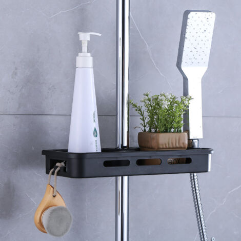 ZOLGINAH Étagère Salle de Bains Serviteur De Douche Rangement Douche Organiseur sans Vis, Aluminium Space, Pose Murale sans Dégâts pour Salle de Bains Cuisine, Lot de 1 Noir (1/4)