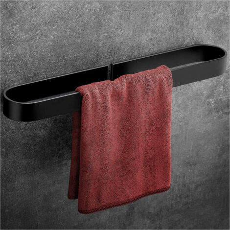 ZOLGINAH Auto-Adhésif Barres Porte-Serviettes 40cm, Porte-Serviettes, Colle Brevetée + Auto-Adhésif, Aluminium, Finition Mat, Noir (1/5)