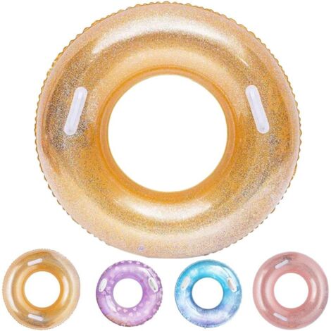ZOLGINAH Bouée Gonflable, Durable Ronde Gonflable avec poignée Matelas d'air pneumatique Radeau de Piscine Gonflable Flottant Piscine Flottante Anneau Adulte de Taille 120cm- Cercle Doré (1/5)