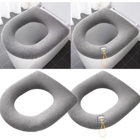ZOLGINAH Lot de 2 housses de siège de toilette avec poignée, doux, épais, extensible, lavable - S'adapte à tous les sièges de toilette ovales - Style ordinaire + poignée épaisse (1/5)