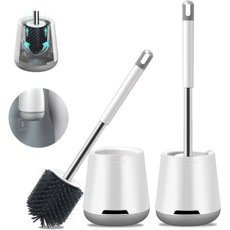 ZOLGINAH Brosse WC,2 pièces Brosse de Toilette Brosse WC en Silicone Antibactérienne balayette WC Ensemble Brosse de Toilettes à Manche Long avec Support de séchage Rapide Tête de Brosse remplaçable (1/5)