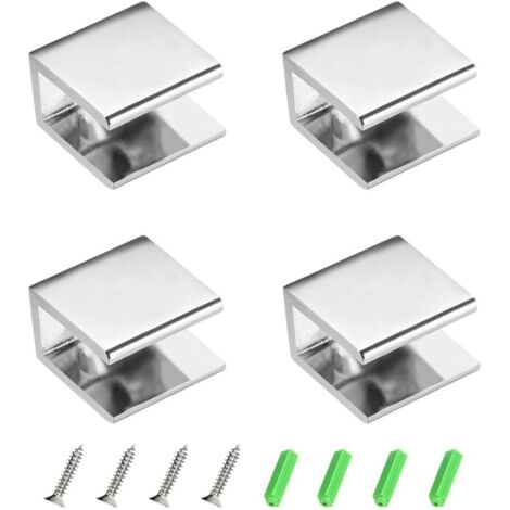 ZOLGINAH 4 pcs Pinces à Verre, Zinc Alliage Verre Agrafe Rectangle pour 8-12mm Réglable Supports de Verre de Salle de Bain, Pour Salle d'eau,Balcon (1/5)