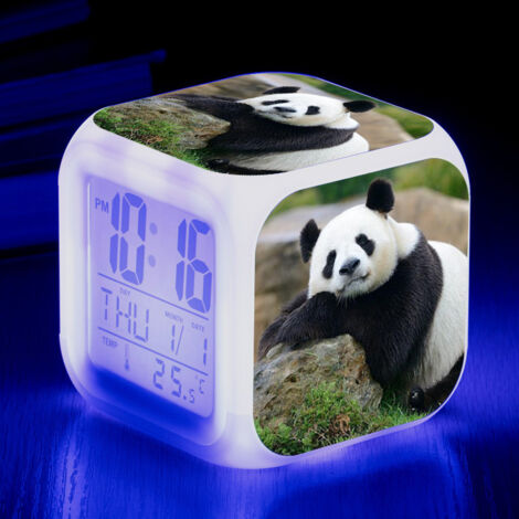 ZOLGINAH Réveil LED Panda - Pour enfant - Réveil de chevet - Carré - Écran LCD éclairé - Motif Panda (19) (1/5)