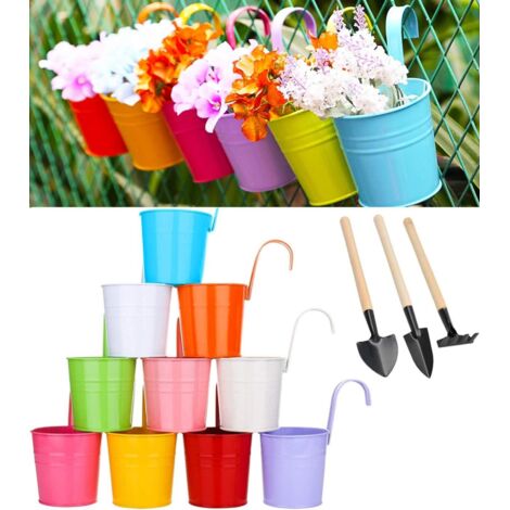ZOLGINAH 10 Pièces Pot de Fleur en Métal Balcon à Suspendre Pots avec Crochet Amovible Suspendue Extérieur pour Jardin, Balcon, Clôture, Patio, Décoration (1/5)