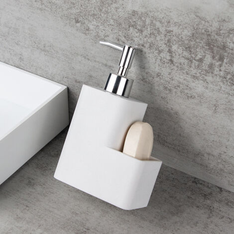 ZOLGINAH Distributeur de Savon Liquide avec Porte-Éponge Porte-Brosse, Bouteille de Pompe de Distributeur de Savon à Vaisselle Tampon à Récurer pour Cuisine Salle de Bain Évier de Comptoir, Blanc (1/4)