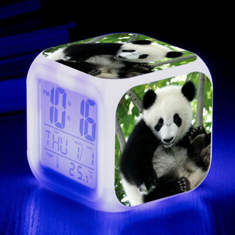 ZOLGINAH Réveil LED Panda - Pour enfant - Réveil de chevet - Carré - Écran LCD éclairé - Motif Panda (13) (1/5)