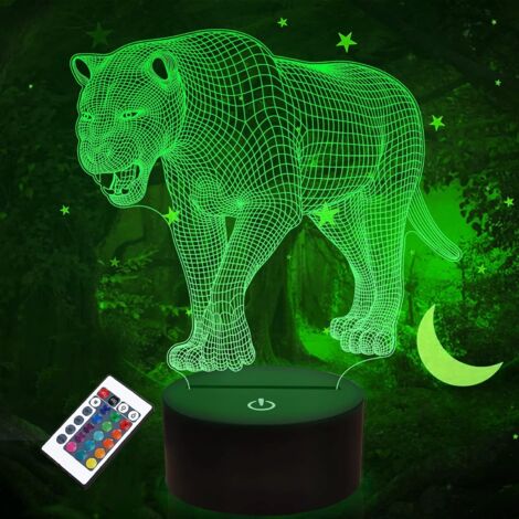 ZOLGINAH Cadeaux de lion, veilleuse 3D Big Cat pour enfants lampe de chevet avec télécommande 16 couleurs changeantes Noël Halloween cadeau d'anniversaire Cool Room Decor pour enfant bébé garçon