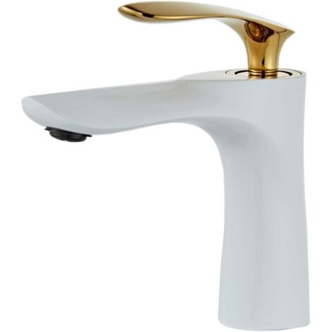 ZOLGINAH Robinet de lavabo de salle de bain au fini blanc Mitigeur chromé doré Lavabo à montage sur pont à 1 trou Robinet en laiton à double finition (1/5)