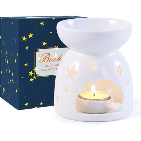 ZOLGINAH Bruleur Bougie en Céramique avec Coffret Cadeau, Brûleur Tartelette, Motif étoiles, Aromathérapie, Brûleur Huile Essentielle avec Porte-Bougie, pour Décoration Maison, Méditation, Idée Cadeau