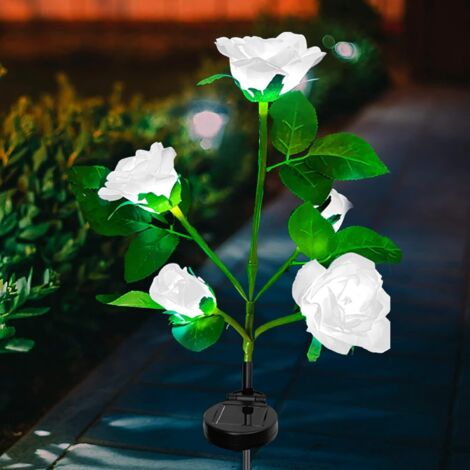 ZOLGINAH Lumière Solaire Extérieure Fleur, Lampe de Fleur de Rose Solaire Extérieure, Lampe Solaire de Jardin Décoration avec 5 LED Fleurs Roses pour Extérieur Jardin Pelouse Noël(Blanc) (1/5)