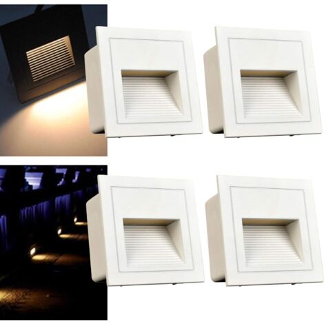 ZOLGINAH Ensemble de 4 LED Applique Encastré Murale carré, Blanc chaud IP65 Lumières d'escalier, Lumières de marche, Aluminium, Éclairage et Lumières décoratives Boitier blanc (1/5)