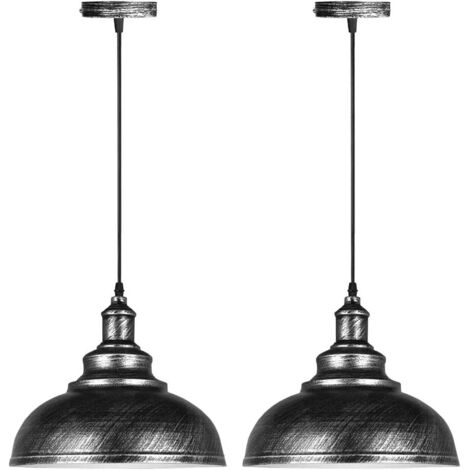 ZOLGINAH Lot de 2 Suspension Luminaire Industrielle Lustre Plafonnier Vintage E27 Rétro Métal Lampe de de Plafond pour Cuisine Salle à Manger Salon Restaurant, Diamètre 29 cm (Couleur Argent) (1/5)