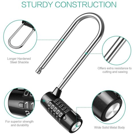 ZOLGINAH Cadenas de Sécurité à 5 Chiffres, Réinitialisable Cadenas à Combinaison avec Long Câble Particulièrement, Étanche Acier Inoxydable, Idéal pour Gym Sport/Ecole Casiers, Clôture, Entreposage, e (1/5)