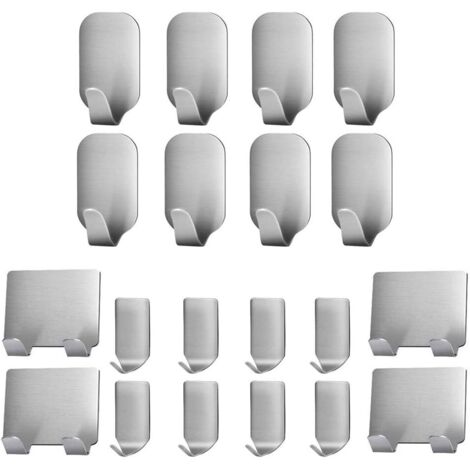 ZOLGINAH 20 Pièces Crochet Adhésif, en acier inoxydable support mural à adhésif 3M pour Peignoir, Manteau, Serviette, clés, sacs, maison, cuisine, salle de bain, anti-rouille et étanche (1/5)