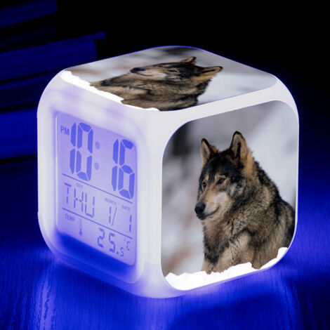 ZOLGINAH Réveil LED Wolf - Pour enfant - Réveil de chevet - Carré - Écran LCD éclairé - Motif loup (10) (1/5)