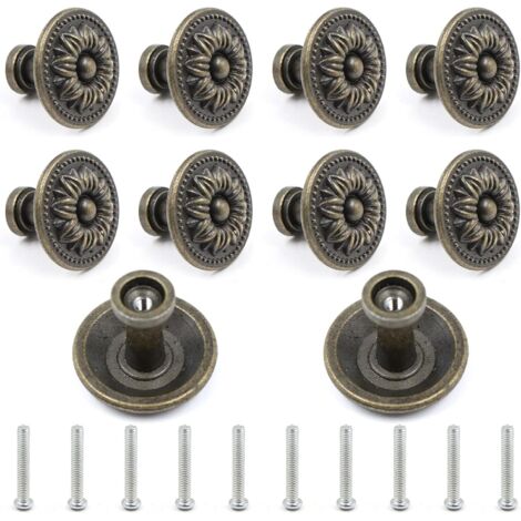 ZOLGINAH Lot de 10 boutons de tiroir vintage en bronze - Style champignon - En laiton - Pour armoire, commode, cuisine, vieux meubles - 30 mm (1/5)