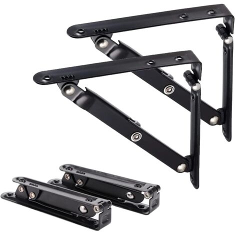 Lot de 2 Equerre Etagere 150mm, Support Pliant Équerre Pliante Mural Pliable Équerre pour Étagère en Angle de 90 Degrés Supports d' Étagères Pliants en Métal (6 inch) (1/5)