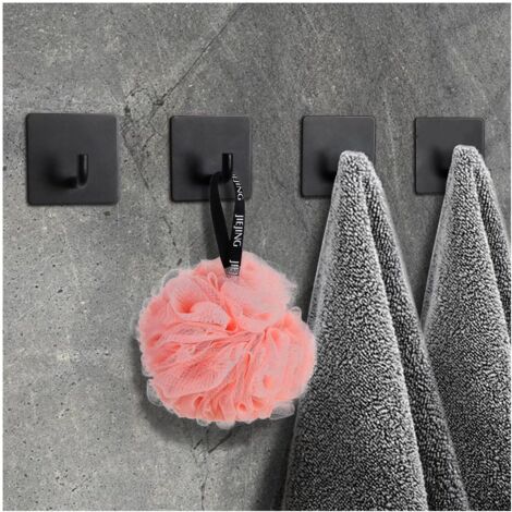 ZOLGINAH 4 Pièces Crochets Autocollants noirs, Acier Inoxydable Crochets de Salle de Bain, Imperméable et Antirouille Crochet Porte Serviettes, Peut Etre Accroché au Mur ou à La porte (1/5)