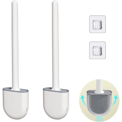 ZOLGINAH 2 Pièces Brosse WC Silicone et Supports,Brosse Toilette Silicone à Manche Long avec Support à Séchage Rapide,Balayette WC Silicone Flexible (1/5)