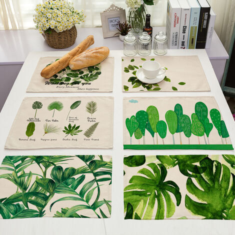 ZOLGINAH Lot de 4 Sets de Table Occidentaux Imperméables et Résistants à l'Huile de Plantes Vertes(Style 2) (1/5)