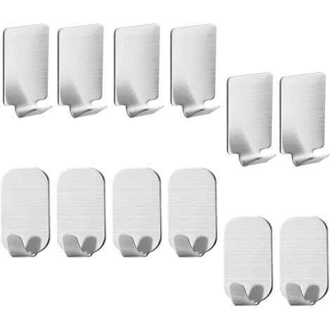 ZOLGINAH Lot de 12 crochets adhésifs en acier inoxydable - Crochets muraux adhésifs solides - Pour salle de bain, cuisine, ménage - Sans clous - Imperméables et antirouille (1/5)