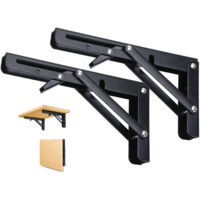 2 Pièces Support d' Étagères Pliable, 300mm Équerre Pliante Noir Support Console Pliants, Murale Supports Pliante, Pour Table Etagere Murale Garage Cuisine Chambre Bureau, Gain de place