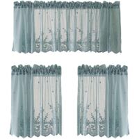 ZOLGINAH Demi-Rideaux Courts, Dentelle Petite fenêtre Rideaux Voile Cuisine Café Demi-Rideaux Valance pour café Cuisine Salle de Bains fenêtre Rideau(Bleu Set)