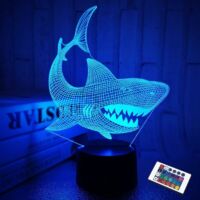 ZOLGINAH Requin 3D Illusion Veilleuse Animal Touch Table Lampe de Bureau, avec Télécommande 16 Couleurs Optique USB LED Veilleuse pour Enfants Vacances Cadeau Chambre Décoration