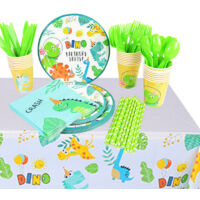 ZOLGINAH 113PCS 16 Invités Ensemble de Vaisselle Anniversaire Dinosaure, Vaisselle Anniversaire, Articles de Fête de Dinosaure, Fournitures d'anniversaire pour Party Fête Mariages Baby Shower