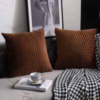 ZOLGINAH Light Brown Pillow Cases: 2 Pack 45cmx45cm Original Stripe Velvet Square Decorative Cushion Covers for Bedroom Couch