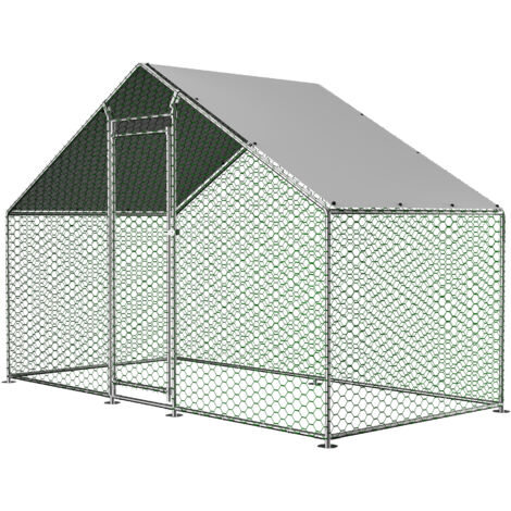 Enclos Métallique 3x1.5x2m Avec Verrou De Sécurité Et Bâche Imperméable En PE, Pour Poules, Lapins Et Autres Petits Animaux