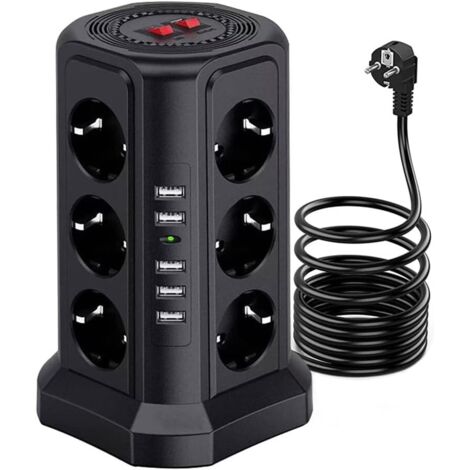 Tour Multiprise 1.7m Parasurtenseur Parafoudre Sécurité Pour Enfants Avec Commutateursn Individuels 12 Prises 2500w Electrique 5 Usb (1/5)