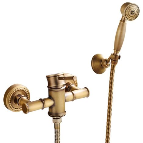 AIDUCHO Robinet de baignoire et douche avec Douchette Robinet de Bain en laiton rétro 2 trous 2 poignées, Montage Mural Mitigeur de Douche