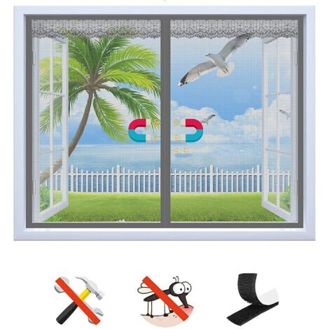 Moustiquaire Fenêtre Magnétique, Auto-Adhésif Rideau en Maille Moustiquaire Porte Magnétique, Fermeture Automatique, pour Fenêtre Portes- Gris-100x100cm (1/5)