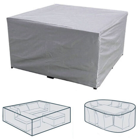 Housse de Protection pour Table Chaise Meubles, Robuste Tissu Oxford 210D Housse Salon de Jardin Bâche Meuble, Rectangulaire, Imperméable, Coupe-Vent, Anti-UV Extérieur (Argent-280x280x80cm) (1/5)