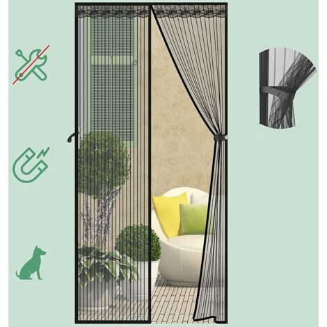 Moustiquaire Magnétique avec 36 Aimants Puissants, Rideau Aimanté Respirant Anti-moustique Anti-insecte pour Porte du Patio, Porte de Balcon et Porte-fenêtre Noir (70 x 200cm) (1/5)
