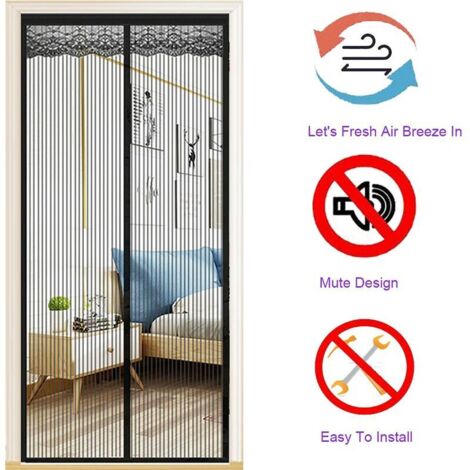 Moustiquaire Magnétique Porte 120x220cm,Moustiquaire Porte en Fibre de Verre,Rideaux Anti Mouches pour Porte Fermeture Automatique Maille Ultra Fine sans Perçage(Noir)