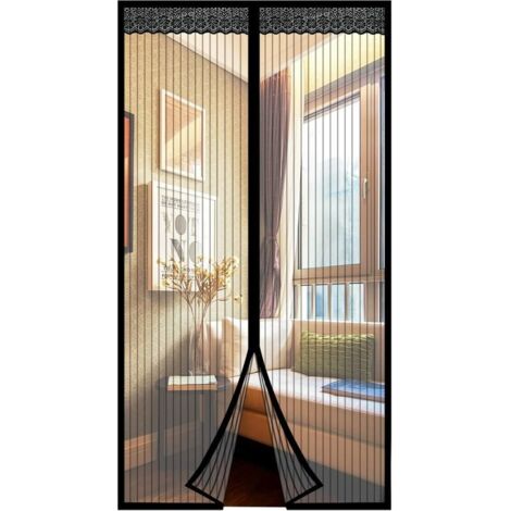 Moustiquaire porte Magnétique, Moustiquaire à Fermeture Aimantée Moustiquaire porte Fenetre Rideau 80x200cm Maille Fine avec Rubans Adhésifs Facile à installer pour Couloirs Portes Patio - Noir