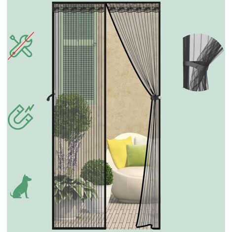 Moustiquaire Magnétique avec 36 Aimants Puissants, Rideau Aimanté Respirant Anti-moustique Anti-insecte pour Porte du Patio, Porte de Balcon et Porte-fenêtre Noir (90 x 220cm) (1/5)