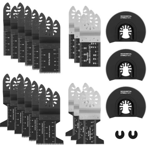 Lames de Scie Oscillantes pour Métal/Bois, 23 PCS Outils Multifonctionels Saw Blades Accessoires, 7 Types Accessoires d'Outils pour Cable - Noir (1/5)