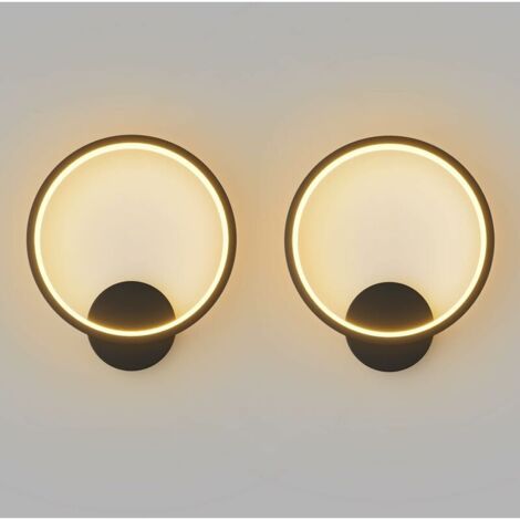 2 Pièces Applique Murale Interieur 12W LED Lampe Murale Ronde, Éclairage Mural Moderne pour Chambre Salon Escalier Couloir, 780 Lumen, Blanc Chaud 2900-3200K, Noir (1/5)