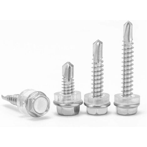 410 Vis de perçage hexagonales en acier inoxydable Vis auto-taraudeuses pour tuiles en acier de couleur Auto-perçage-M4.8 x 19 (100 comprimés) (1/5)