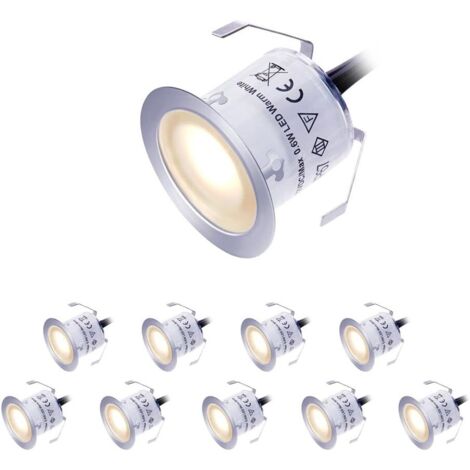 10X Spots LED Encastrable Extérieur, Etanche IP67, Spots à Encastrer pour Terrasse Bois Plafond, 0,6W DC12V lumière Blanc Chaud, Kit Mini Lampe pour Chemin [Classe énergétique A+] (1/5)