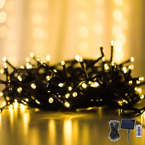 Guirlande Lumineuse LED, 100 Lumières Blanches Chaudes pour Décoration Extérieure, Alimentation Solaire, Allumage Automatique, Guirlande Lumineuse Réglable avec Télécommande et Minuterie, Imperméable (1/5)