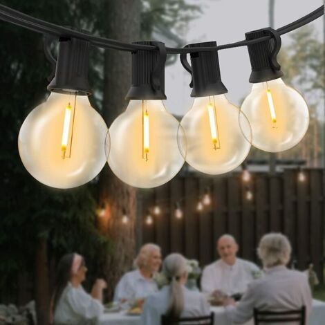 Guirlande Guinguette LED , Guirlande LED Exterieur avec 25 G40 Ampoules, IP45 Imperméable Extérieur Intérieur Guirlande Lumineuse Exterieur pour Jardin Patio Café - Blanc Chaud [Classe énergétique A++ (1/5)