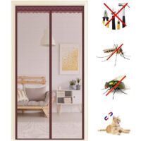 Moustiquaire Porte Fenêtre Magnétique 130x210cm, Auto-AdhéSif en Maille Chiffrement Moustiquaire, Anti Moustique Rideau Aimantée Fermeture Automatique, sans Perçage, Pour Portes Fenêtres (Marron)