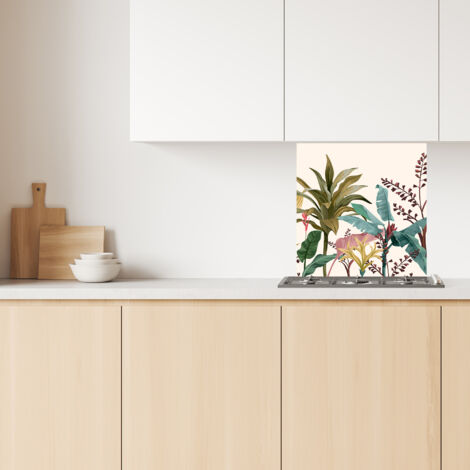 Lupia Pannello Paraschizzi Schienale Cucina con decorazione stampata, BANANA LEAVES, in Alluminio composito, Facile da applicare, Lavabile Ignifugo Resistente all'Acqua 60xH62,5 cm