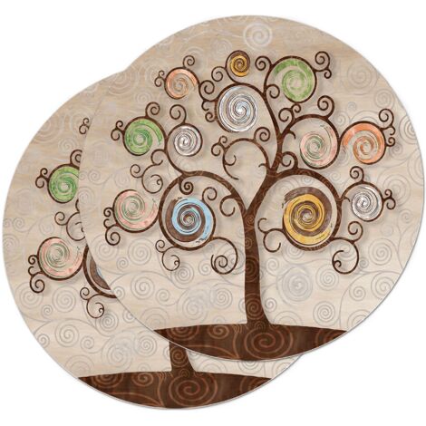 Lupia - Sottotutto decorato con stampa a colori in Legno ROTONDO Sotto bicchiere, piatto, pentola con varie dimensioni diam. 20 cm Set 2 pz - TREE BEIGE