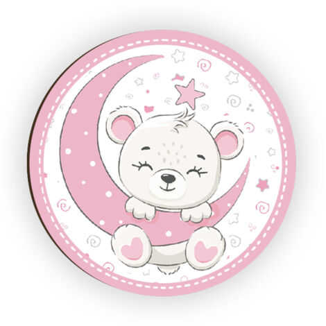 Lupia - Calamita, MAGNETI in Legno Set da 24 PEZZI D.4,5 cm ORSACCHIOTTO LUNA LITTLE GIRL con decorazione stampata, segnaposto ricordino regalo, bomboniera confettata, pensierino Battesimo o evento